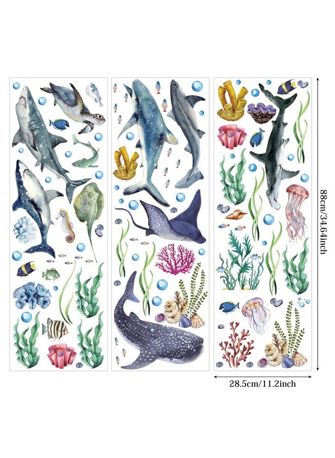 Marspark 3 Pieces Large Watercolor Sharks Wall Decals Ocean Animal Peel And Stick Wall Sticker Under The Sea Marine Life Theme Decals Nursery Room Home Decor Boy Girl Kid Party Supply 11.2 X 34.6 Inches - Image 2