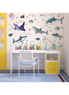 Marspark 3 Pieces Large Watercolor Sharks Wall Decals Ocean Animal Peel And Stick Wall Sticker Under The Sea Marine Life Theme Decals Nursery Room Home Decor Boy Girl Kid Party Supply 11.2 X 34.6 Inches  - Image 5