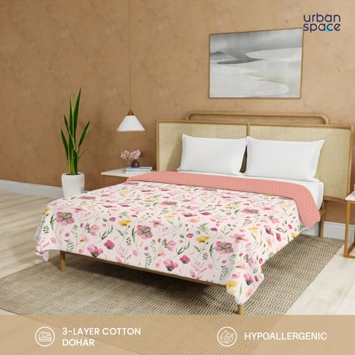 Urban Space 100% Cotton Malmal Double Bed Dohar, All Season Reversible Blanket, Soft, Lightweight and Breathable Ac Dohar/Quilt/Blanket/for Bed, Sofa AC Blanket (86 x 95 inch, Meadows Rose Pink) - Image 5