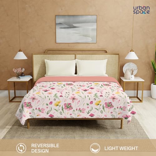 Urban Space 100% Cotton Malmal Double Bed Dohar, All Season Reversible Blanket, Soft, Lightweight and Breathable Ac Dohar/Quilt/Blanket/for Bed, Sofa AC Blanket (86 x 95 inch, Meadows Rose Pink) - Image 4