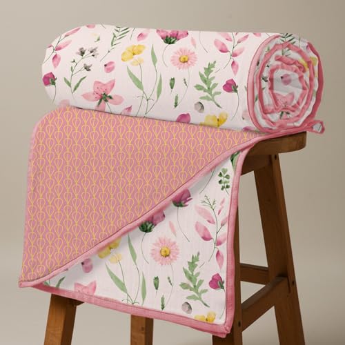 Urban Space 100% Cotton Malmal Double Bed Dohar, All Season Reversible Blanket, Soft, Lightweight and Breathable Ac Dohar/Quilt/Blanket/for Bed, Sofa AC Blanket (86 x 95 inch, Meadows Rose Pink) - Image 1
