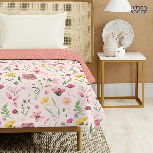 Urban Space 100% Cotton Malmal Double Bed Dohar, All Season Reversible Blanket, Soft, Lightweight and Breathable Ac Dohar/Quilt/Blanket/for Bed, Sofa AC Blanket (86 x 95 inch, Meadows Rose Pink) - Image 2