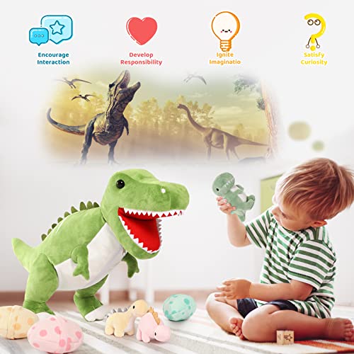 MorisMos Dinosaur Stuffed Animal with Babies,23.6'' Big T-Rex Mommy Stuffed Dinosaur with 3 Baby Dino Plush Toys, 3 Eggs,Boy Girl Dino Toys for Kid Birthday Christmas,Green T-rex - Image 3