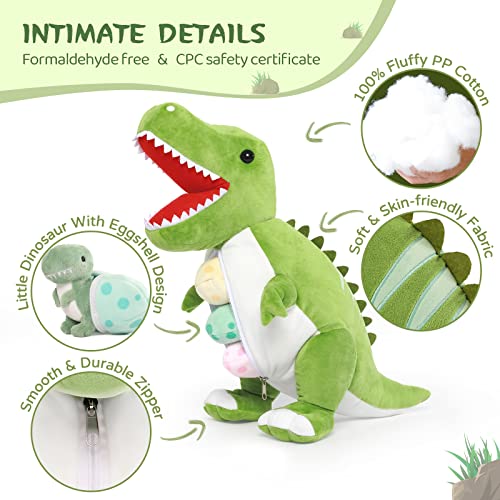 MorisMos Dinosaur Stuffed Animal with Babies,23.6'' Big T-Rex Mommy Stuffed Dinosaur with 3 Baby Dino Plush Toys, 3 Eggs,Boy Girl Dino Toys for Kid Birthday Christmas,Green T-rex - Image 5