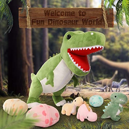 MorisMos Dinosaur Stuffed Animal with Babies,23.6'' Big T-Rex Mommy Stuffed Dinosaur with 3 Baby Dino Plush Toys, 3 Eggs,Boy Girl Dino Toys for Kid Birthday Christmas,Green T-rex - Image 2