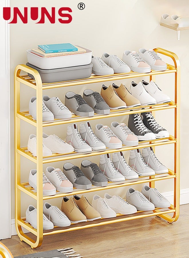UNUNS 5 Tiers Metal Shoe Rack,Adjustable Shoe Shelf Storage Organizer,Stackable Shoe Storage,For Entryway,Hallway,Living Room,Closet,Golden - Image 1