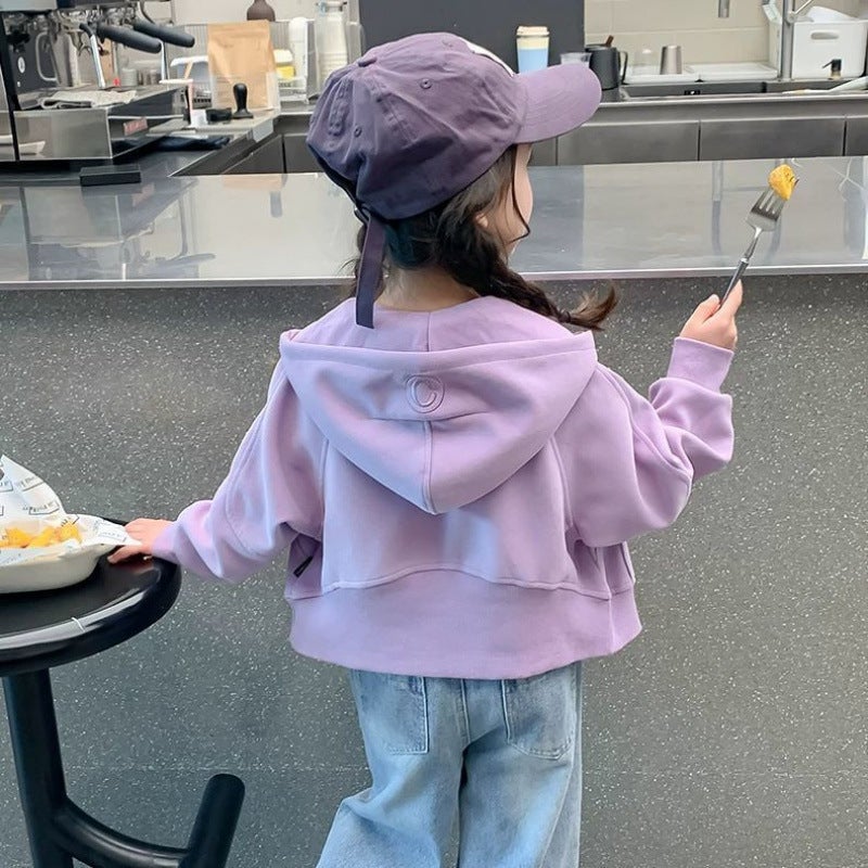 Girls' Spring & Fall Jackets Style Casual Velvet Cardigans For Small And Medium-Sized Children Winter Hooded Tops - Image 3