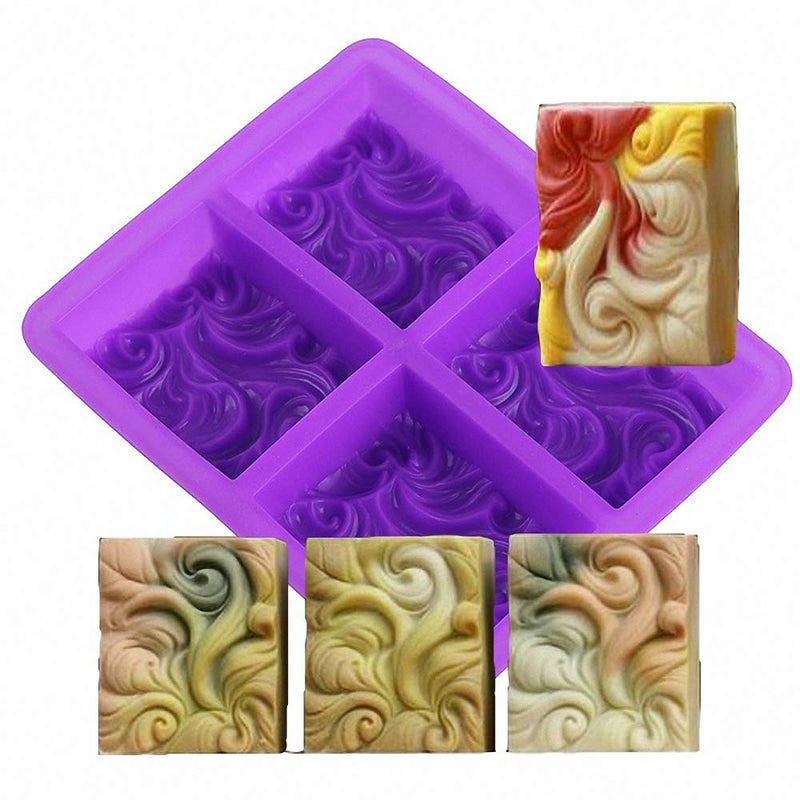 HiParty Ocean Wave Soap Mold Sea Wave Silicone Cake Baking Pan Jelly Pudding Mousse Mould Nautical Handmade Cloud Cold Process Soap Mold 35 Oz Cavities 4 Bars