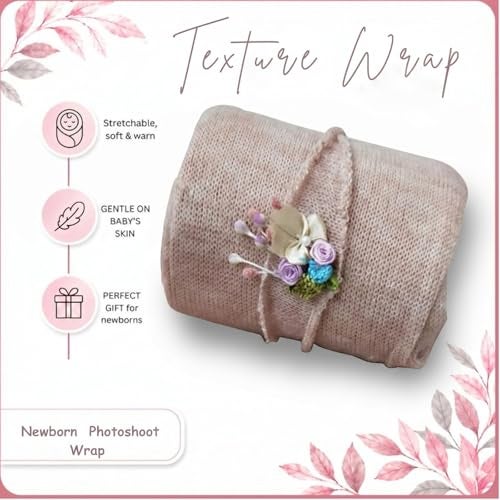 BabyMoon Rayon Newborn Baby Wraps with Hairband Photography Photoshoot Props Costume Swaddle (190x60cm, Brown) - Image 2