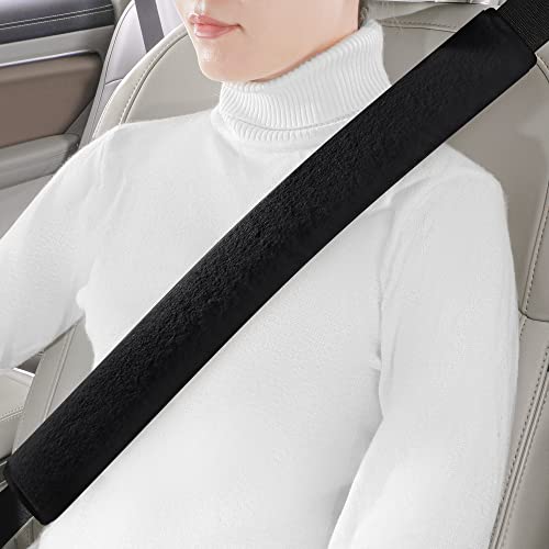 LACDL Extra Long Seatbelt Cover Super Soft Furry for Adults Kids Women & Men, Thick Plush Full Car Seat Belt Strap Cushion, Fluffy Shoulder Pad Protector, Auto Interior Accessories, 1pc, Black, 25.5in - Image 1