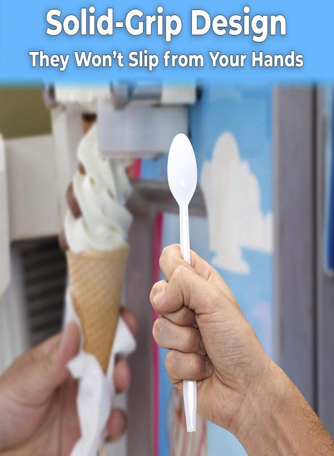 Avant Grub Extra Long, Sturdy White 8in Premium Sundae Spoons 50ct. Heavy Duty Disposable Plastic Utensils for Ice Cream, Milkshakes, Tea and Floats. Best Stirring Spoon for Fun Cocktails and Tall Iced Beverages - Image 3