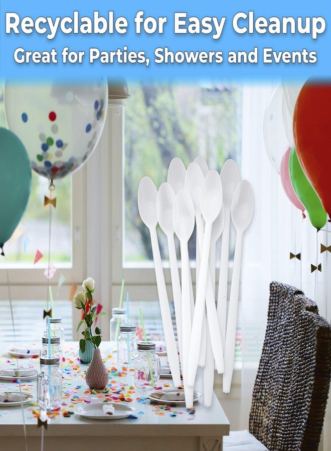Avant Grub Extra Long, Sturdy White 8in Premium Sundae Spoons 50ct. Heavy Duty Disposable Plastic Utensils for Ice Cream, Milkshakes, Tea and Floats. Best Stirring Spoon for Fun Cocktails and Tall Iced Beverages - Image 5