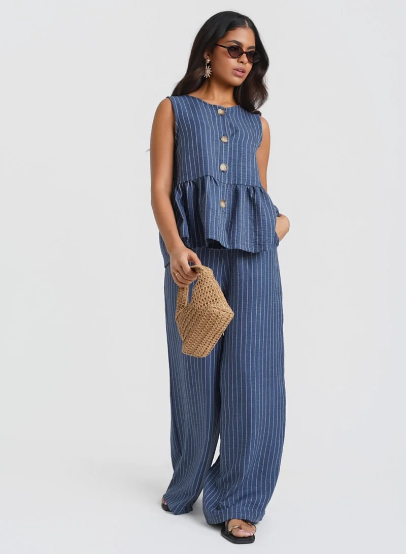 Needs No Label  Blue Stripe Peplum Co-ord Top for Women | Best Price UAE