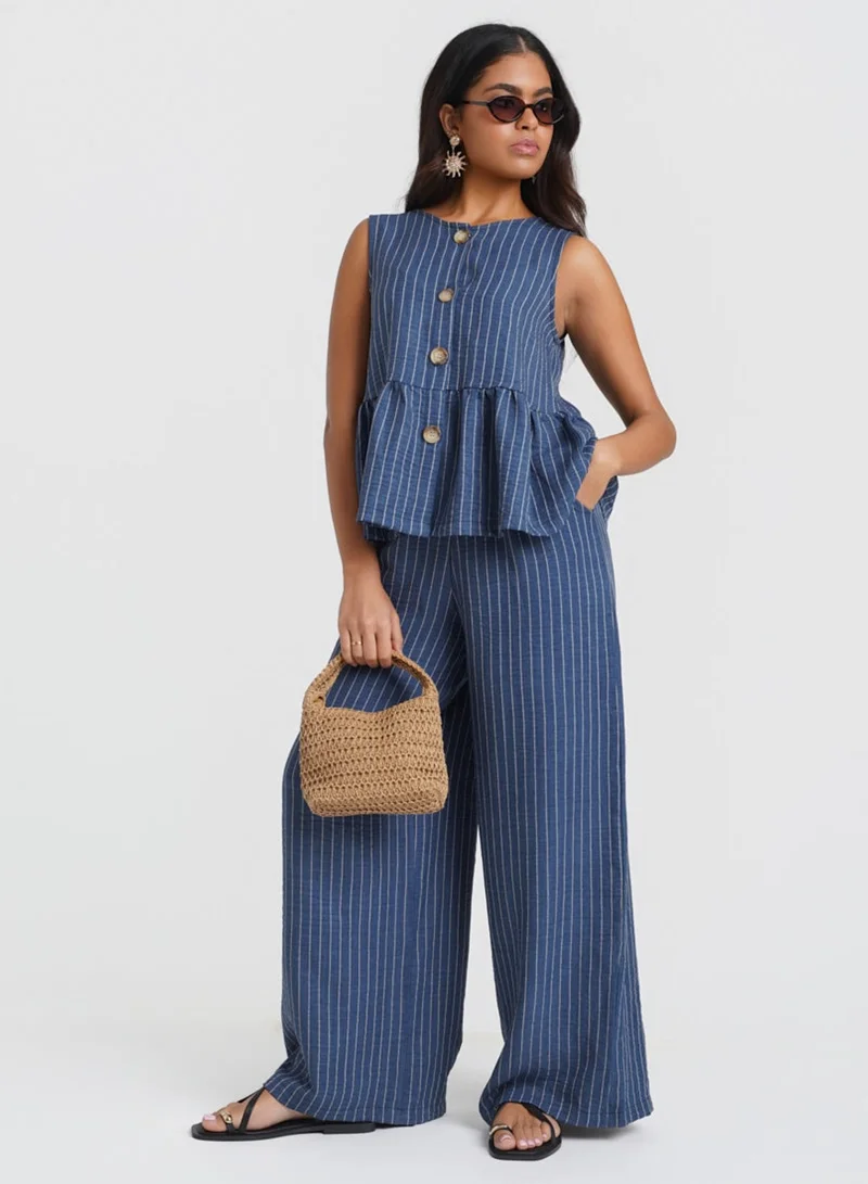 Needs No Label  Blue Stripe Peplum Co-ord Top for Women | Best Price UAE