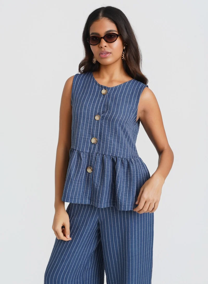Blue Stripe Peplum Co-ord Top