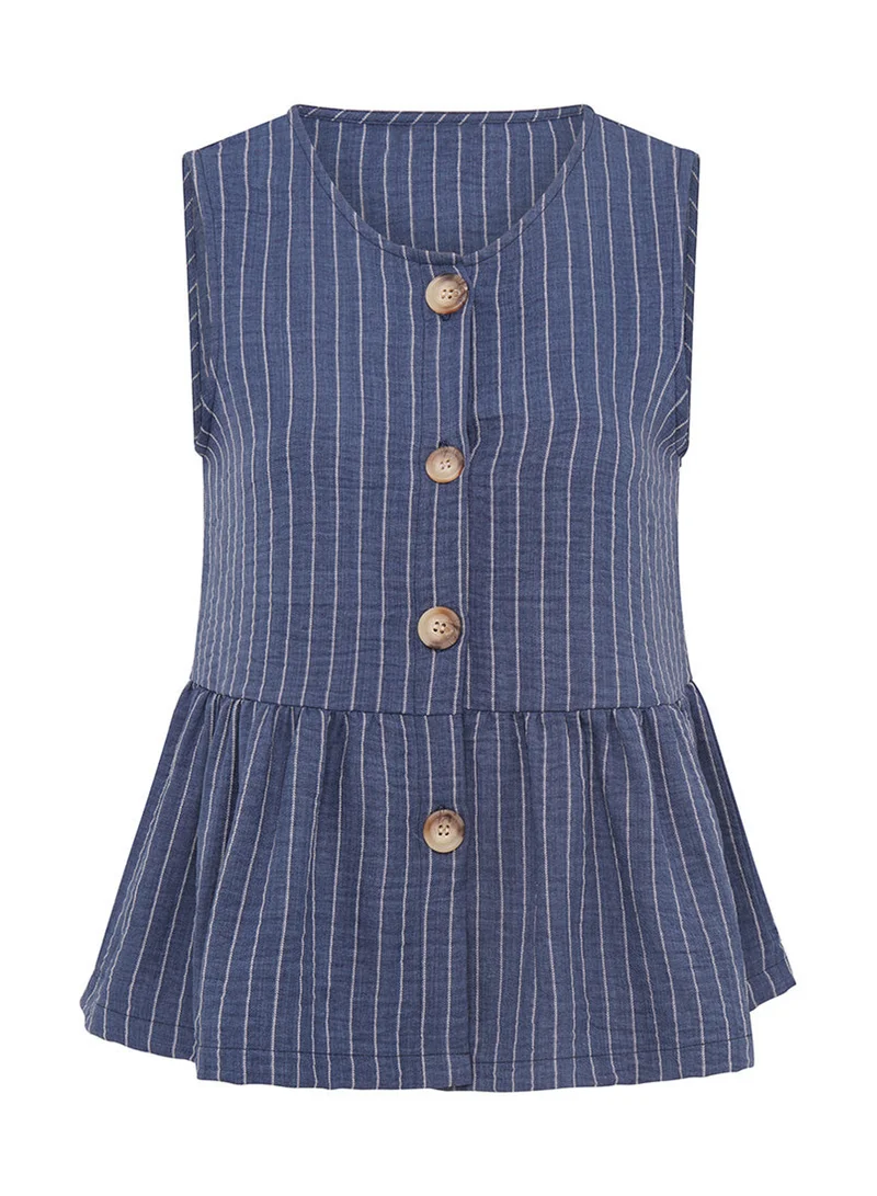 Needs No Label  Blue Stripe Peplum Co-ord Top for Women | Best Price UAE