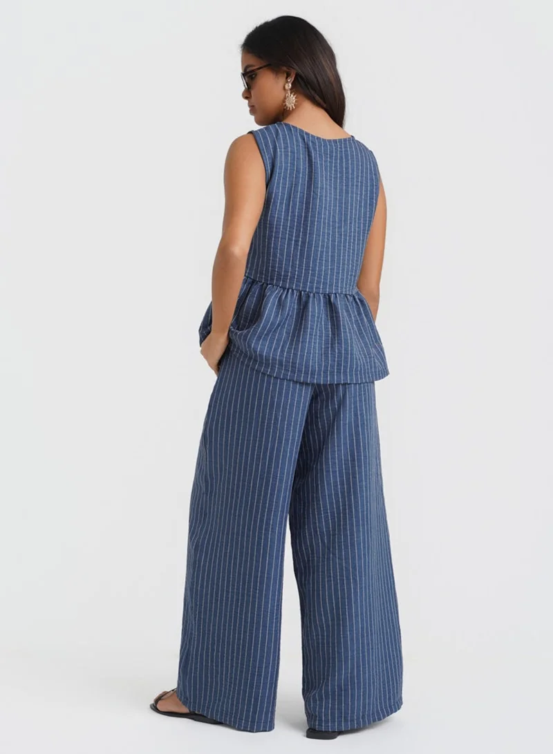Needs No Label  Blue Stripe Peplum Co-ord Top for Women | Best Price UAE