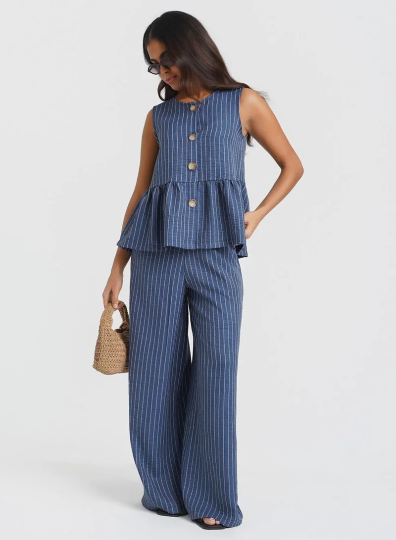 Needs No Label  Blue Stripe Peplum Co-ord Top for Women | Best Price UAE