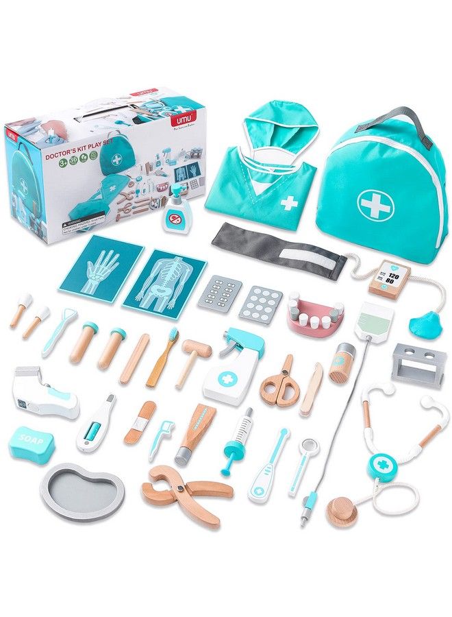 umu Doctor Kit For Kids Pretend Toy 36 Pcs Wooden Doctor Playset For Toddlers Montessori Toys Dentist Kit For 3 4 And 5 Year Old Boys And Girls - Image 1