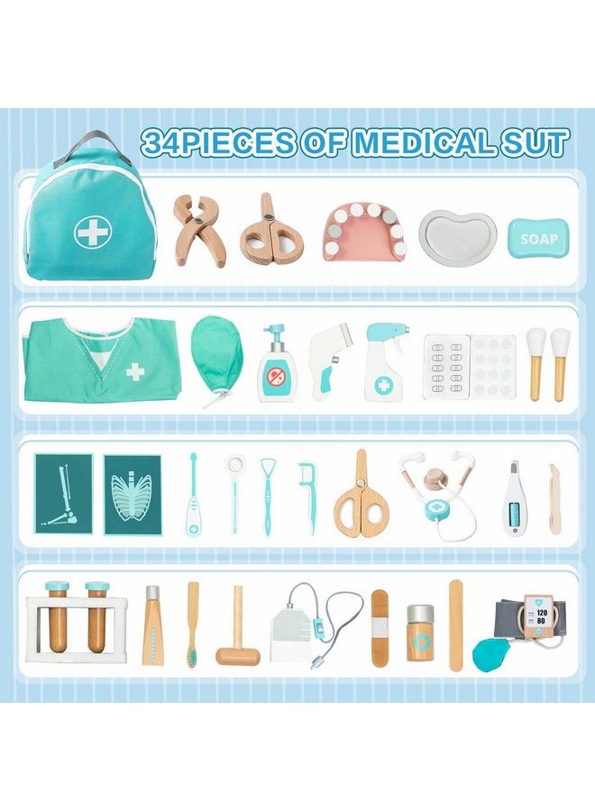 umu Doctor Kit For Kids Pretend Toy 36 Pcs Wooden Doctor Playset For Toddlers Montessori Toys Dentist Kit For 3 4 And 5 Year Old Boys And Girls - Image 3