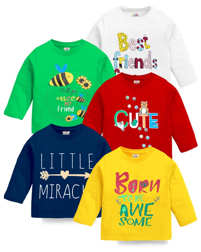 Kuchipoo Baby Boy's & Baby Girls Cotton Blend Regular Fit T-Shirt - Combo of 5 (Kuc-Tshrt-113-18-24 Months, Multicolored) - Image 1