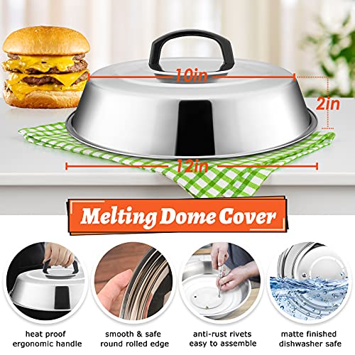 HaSteeL 12In Cheese Melting Dome & 7In Cast Iron Grill Press, HaSteeL Stainless Steel Basting Cover with Heavy Duty Burger Bacon Press, Griddle Accessories for Teppanyaki Flat Top Stovetop Indoor & Outdoor - Image 2