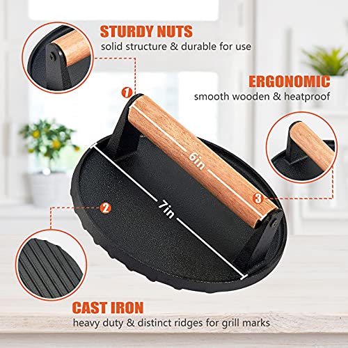 HaSteeL 12In Cheese Melting Dome & 7In Cast Iron Grill Press, HaSteeL Stainless Steel Basting Cover with Heavy Duty Burger Bacon Press, Griddle Accessories for Teppanyaki Flat Top Stovetop Indoor & Outdoor - Image 3