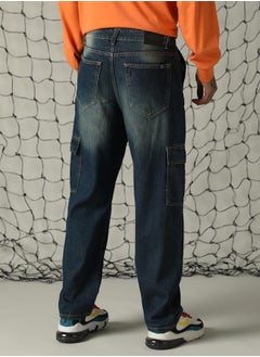 Hubberholme Mid Rise Relaxed Fit Panelled Cargo Jeans by Styli  - Image 2