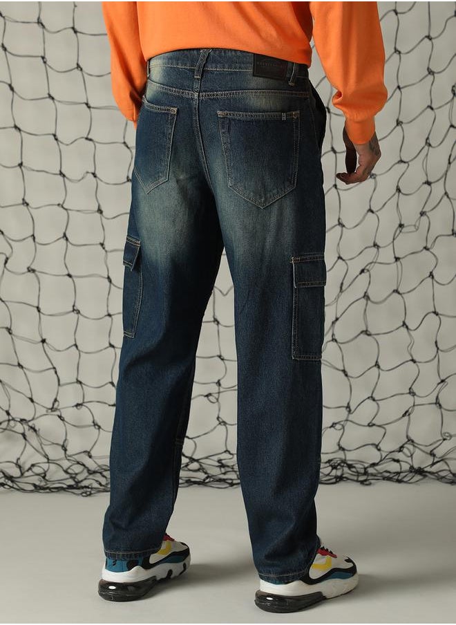 Hubberholme Mid Rise Relaxed Fit Panelled Cargo Jeans by Styli  - Image 2