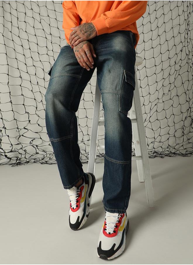Hubberholme Mid Rise Relaxed Fit Panelled Cargo Jeans by Styli  - Image 1