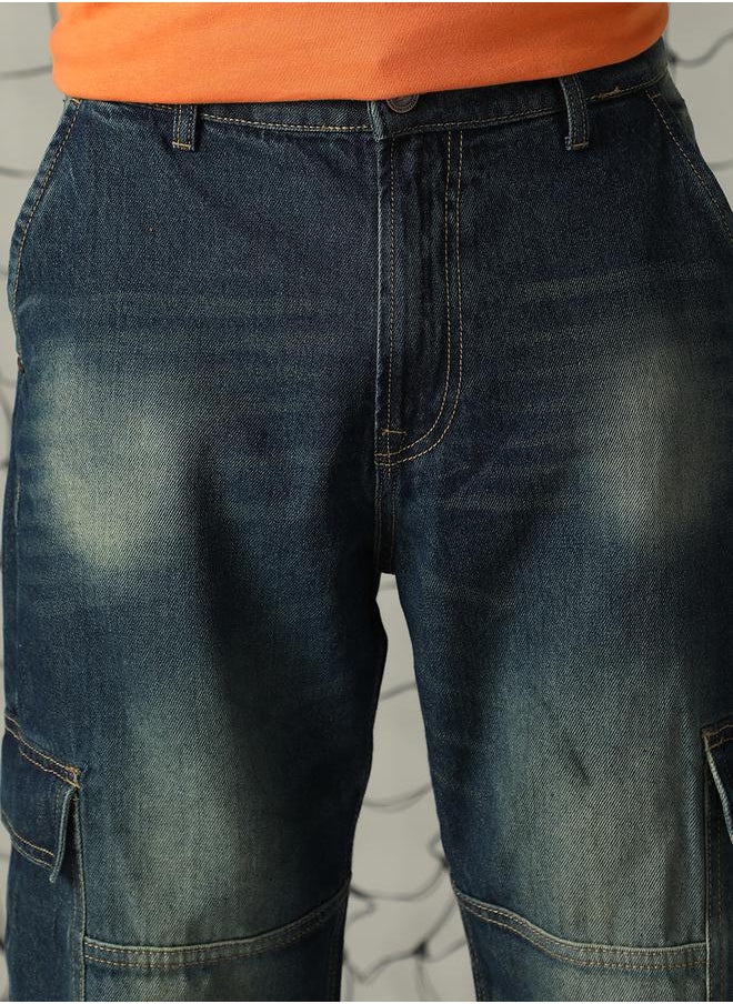 Hubberholme Mid Rise Relaxed Fit Panelled Cargo Jeans by Styli  - Image 3