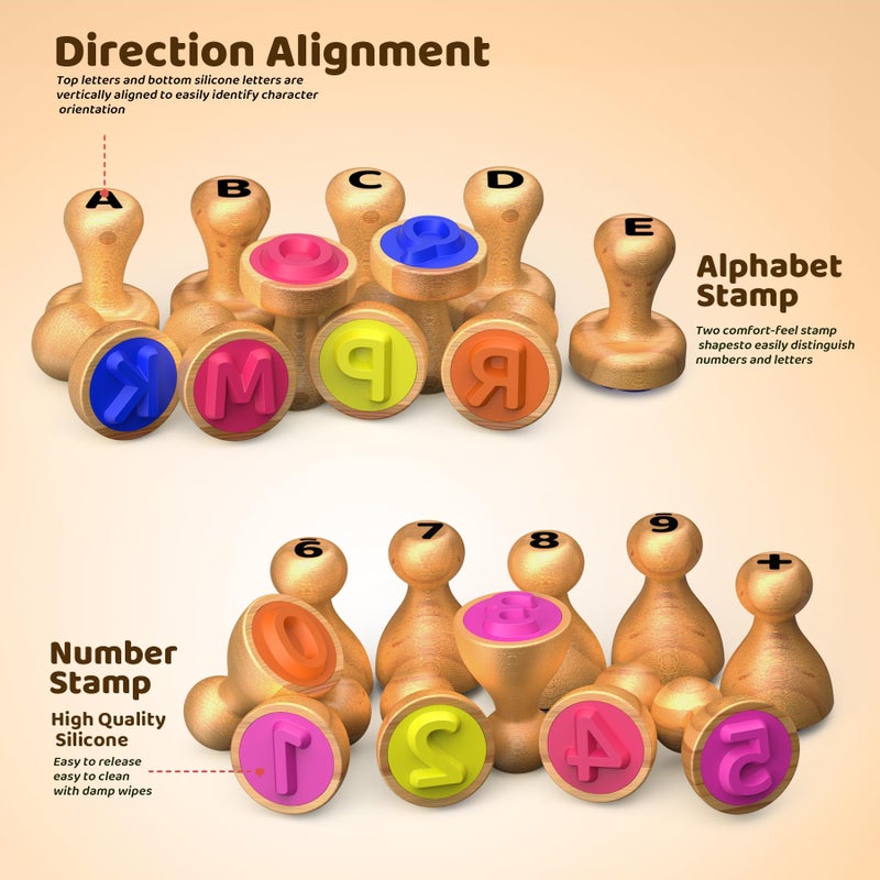 UdoUto Wooden Alphabet Number Stamps For Kids  Letter Abc Math Learning Stampers Toys  Montessori Education Toys Gifts For 3 4 5 Year Old  Kids'Preschool Home School Arts And Crafts Supplies - Image 3