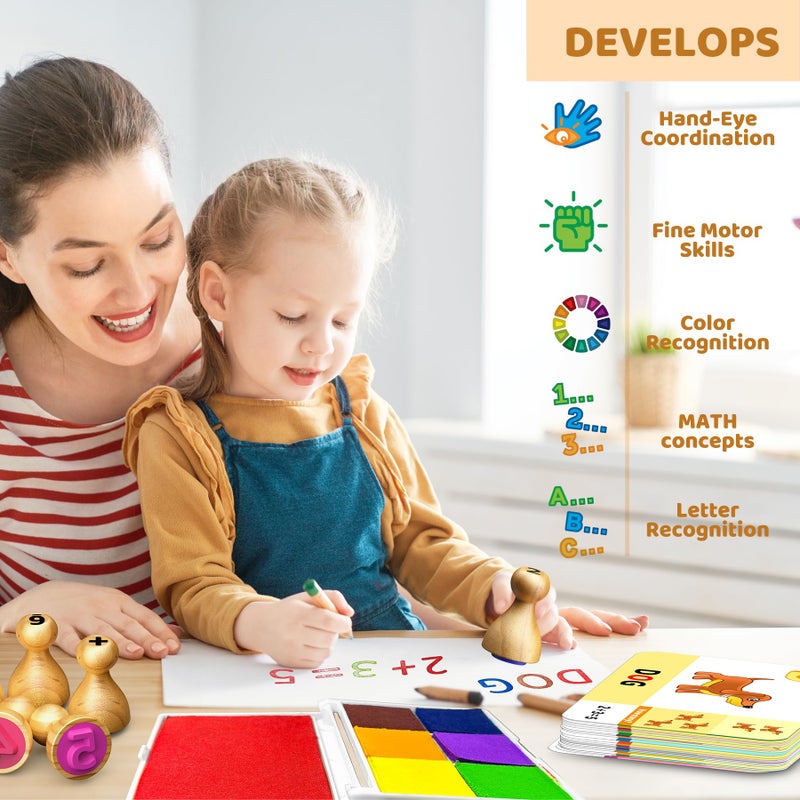 UdoUto Wooden Alphabet Number Stamps For Kids  Letter Abc Math Learning Stampers Toys  Montessori Education Toys Gifts For 3 4 5 Year Old  Kids'Preschool Home School Arts And Crafts Supplies - Image 5