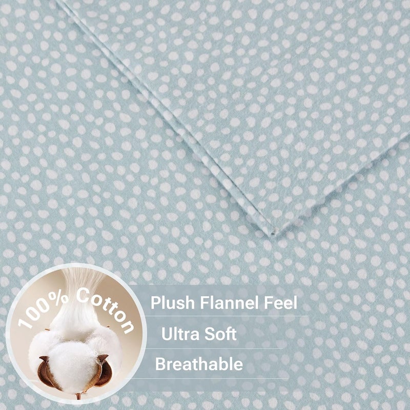 Sleep Philosophy True North by Sleep Philosophy Cozy Flannel Warm 100% Cotton Sheet - Novelty Print Animals Stars Cute Ultra Soft Cold Weather Bedding Set, Queen, Aqua Dots 4 Piece - Image 2