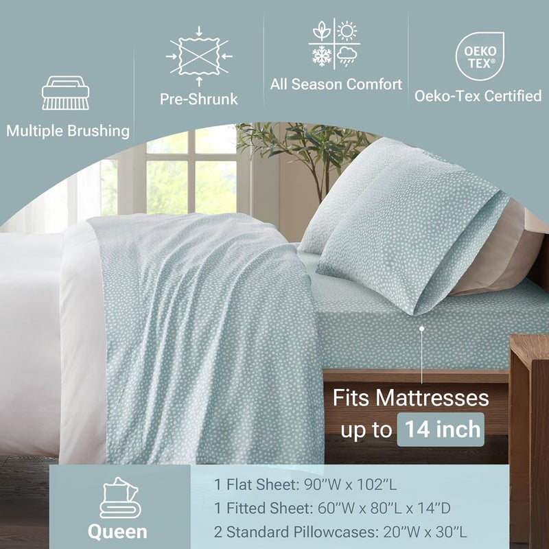 Sleep Philosophy True North by Sleep Philosophy Cozy Flannel Warm 100% Cotton Sheet - Novelty Print Animals Stars Cute Ultra Soft Cold Weather Bedding Set, Queen, Aqua Dots 4 Piece - Image 3