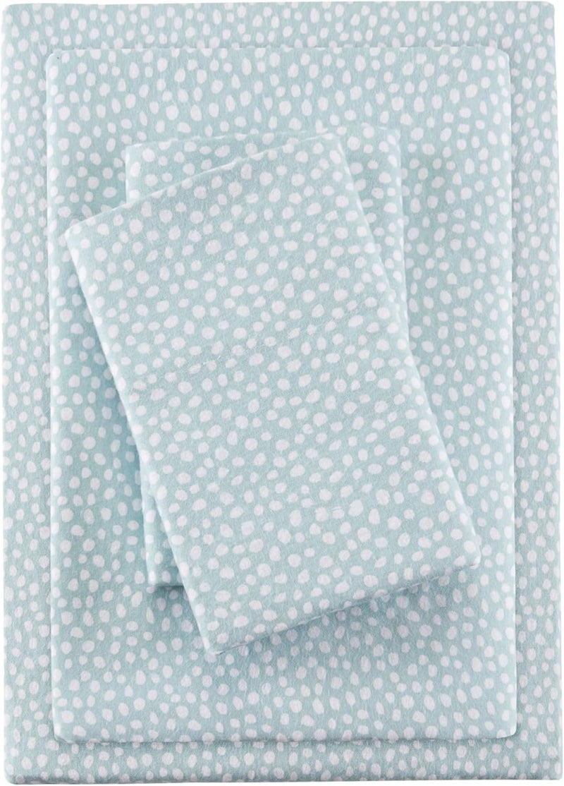 Sleep Philosophy True North by Sleep Philosophy Cozy Flannel Warm 100% Cotton Sheet - Novelty Print Animals Stars Cute Ultra Soft Cold Weather Bedding Set, Queen, Aqua Dots 4 Piece - Image 1