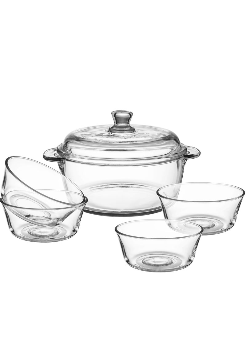 qing ping guo - Clear Glass Bowl with Lid and 4 Multi-Purpose Bowls 2.5L - Image 1