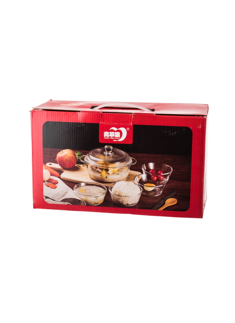 qing ping guo - Clear Glass Bowl with Lid and 4 Multi-Purpose Bowls 2.5L - Image 1