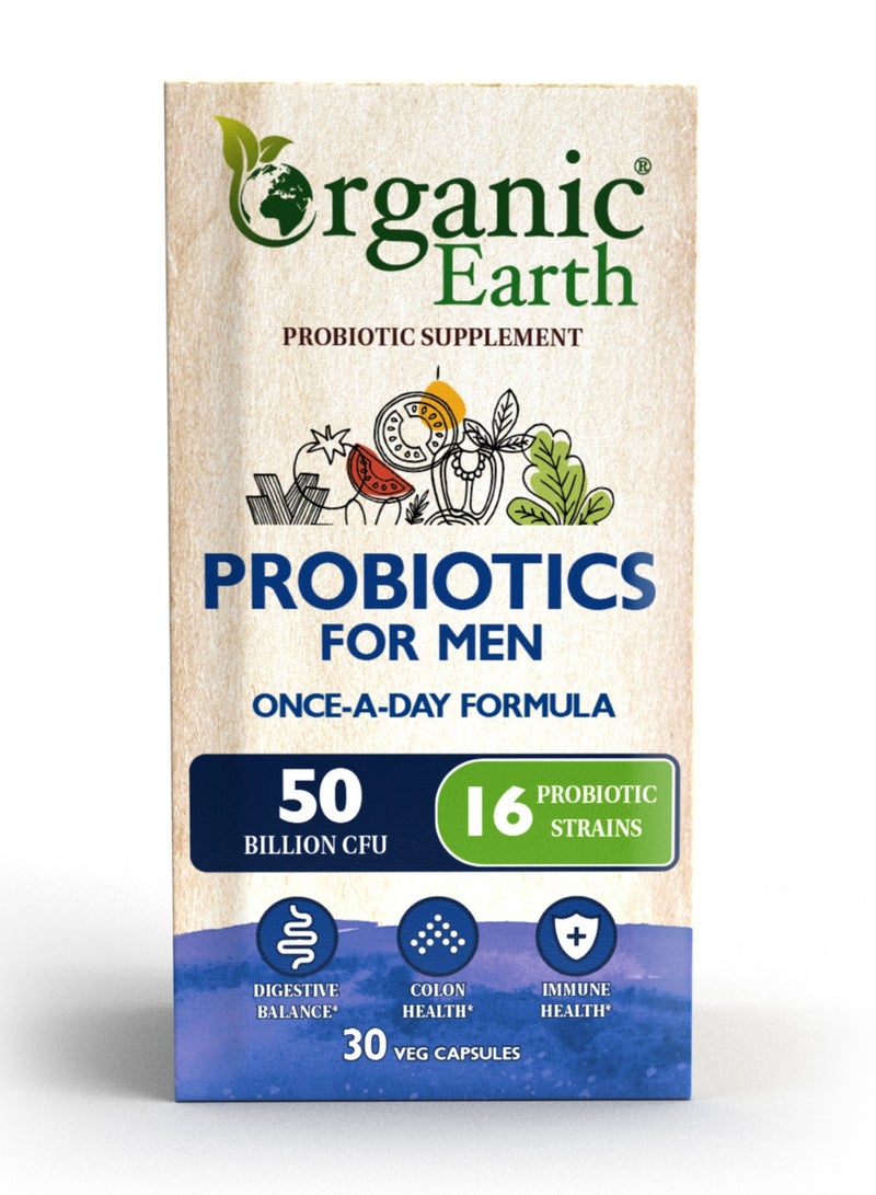 Organic Earth Organic Earth Men’s Probiotics – 30 Capsules, Digestive, Immune & Energy Support  - Image 1