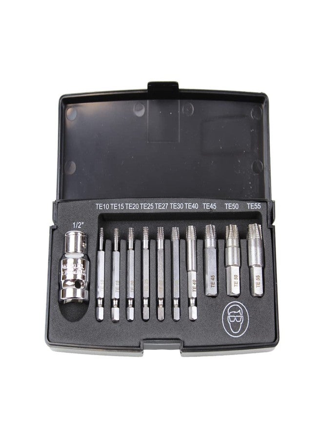 K-Tool International K Tool International 75410 Damaged Torx Screw Extractor Set for Garages, Repair Shops, DIY, Twist End Design, 1/4" shank, High Grade Silicon Alloy Steel, Heat-treated, Chrome-plated, 11 Piece - Image 1