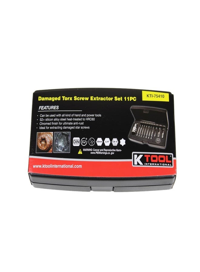 K-Tool International K Tool International 75410 Damaged Torx Screw Extractor Set for Garages, Repair Shops, DIY, Twist End Design, 1/4" shank, High Grade Silicon Alloy Steel, Heat-treated, Chrome-plated, 11 Piece - Image 3