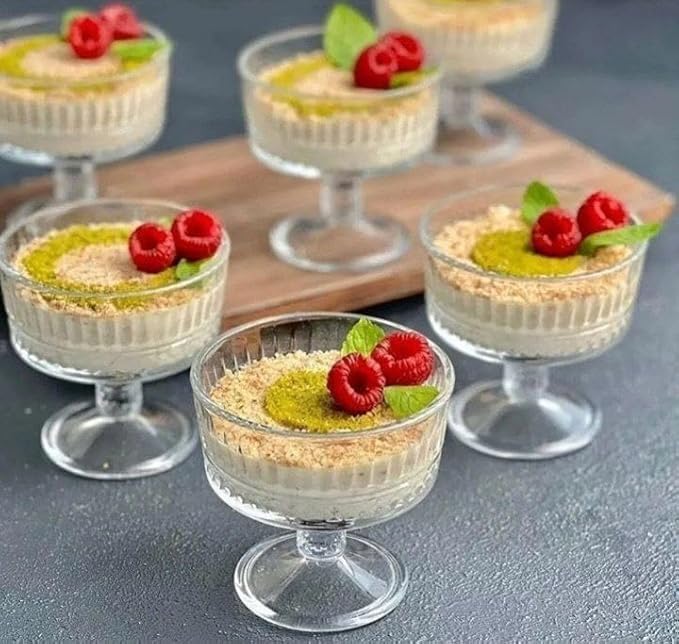 Gauvriko Glass Ice Cream Bowls Set of 6 Footed Dessert Cups 75oz 250ml for Sundae Parfait Ice Cream Fruit and Cocktails Elegant Glass Dessert Cups for Parties Set of 6 - Image 1