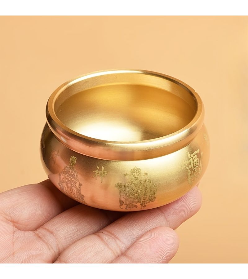 Golden Solid Copper Stick Incense Holder With Ornate Lid And Base - Image 5