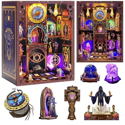 VORATHIS Book Nook Kit DIY Miniature Dollhouse with LED Lights for Adults Teens Fantasy TarotThemed 3D Wooden Bookshelf Decor for Craft Lovers - Image 1