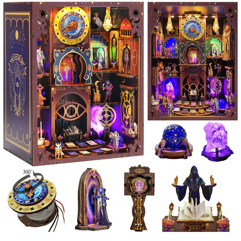 VORATHIS Book Nook Kit DIY Miniature Dollhouse with LED Lights for Adults Teens Fantasy TarotThemed 3D Wooden Bookshelf Decor for Craft Lovers - Image 3