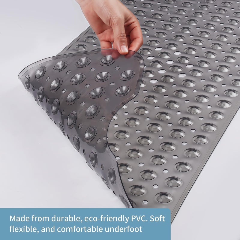 Tcbelosion Bath Tub Shower Mat,Non Slip Machine Washable Bathroom Mat,Suction Cups and Drain Holes for Easy Cleaning,39.56 X 15.75 Inches(Grey) - Image 3