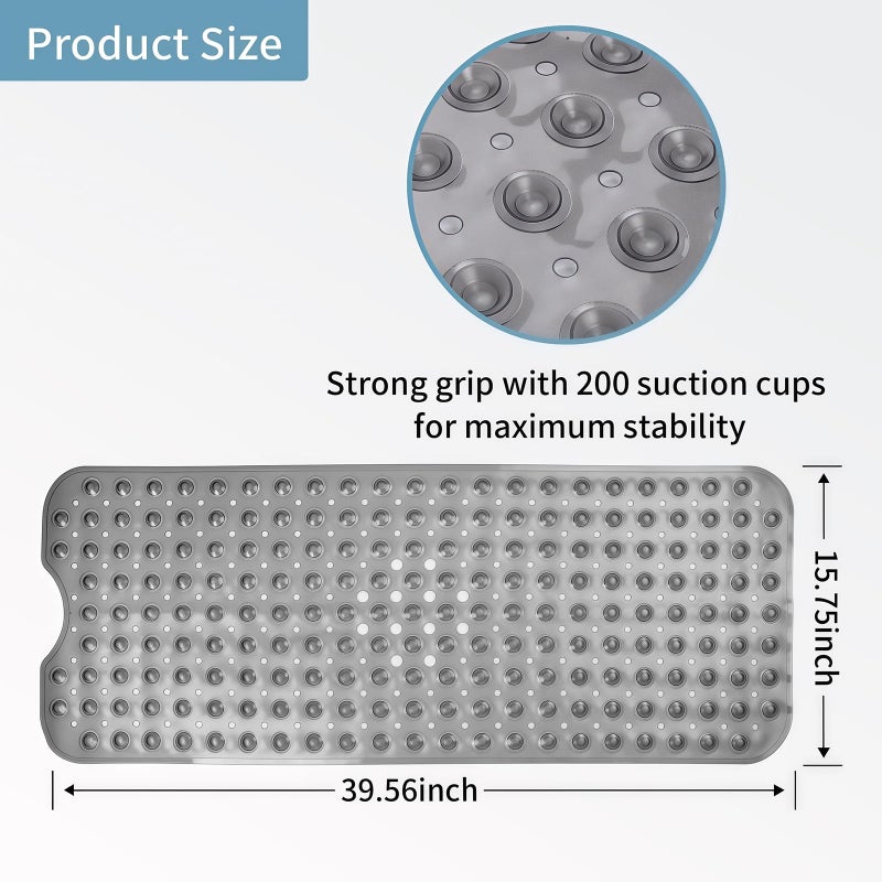 Tcbelosion Bath Tub Shower Mat,Non Slip Machine Washable Bathroom Mat,Suction Cups and Drain Holes for Easy Cleaning,39.56 X 15.75 Inches(Grey) - Image 2