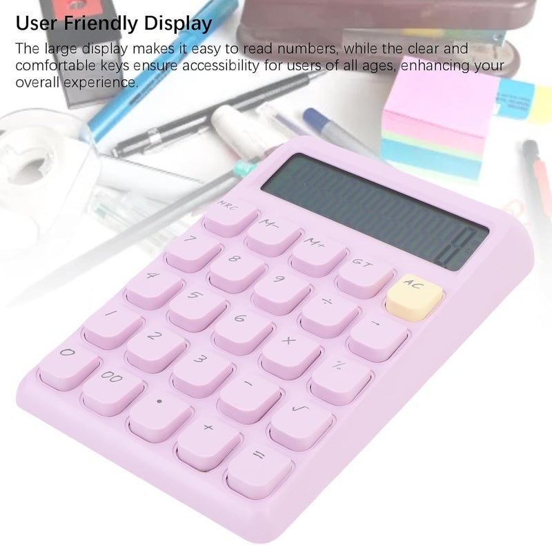 12 Digit Solar Calculator with Big Buttons Large Display Battery Operated Compact Portable for School Office Home Use (Purple) - Image 4