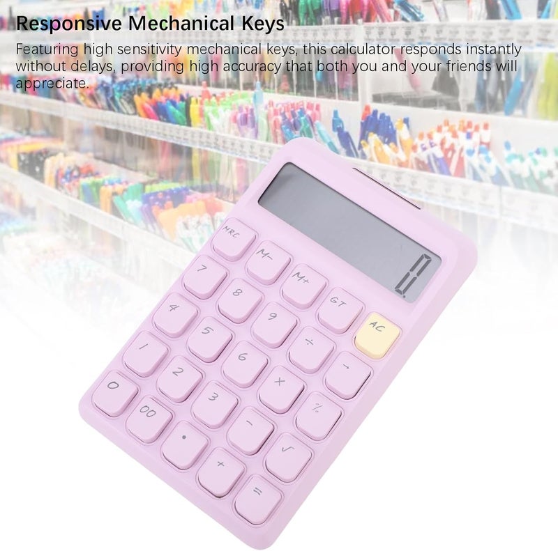 12 Digit Solar Calculator with Big Buttons Large Display Battery Operated Compact Portable for School Office Home Use (Purple) - Image 2