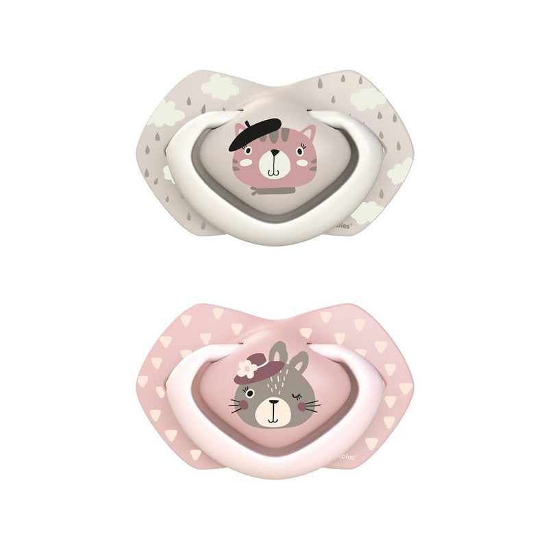 Canpol babies Symmetrical Silicone Dummy Bonjour Paris Pack of 2 (Bonjour Paris Pink, 6-18 Months)